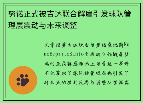 努诺正式被吉达联合解雇引发球队管理层震动与未来调整 努诺正式被吉达联合解雇引发球队管理层震动与未来调整